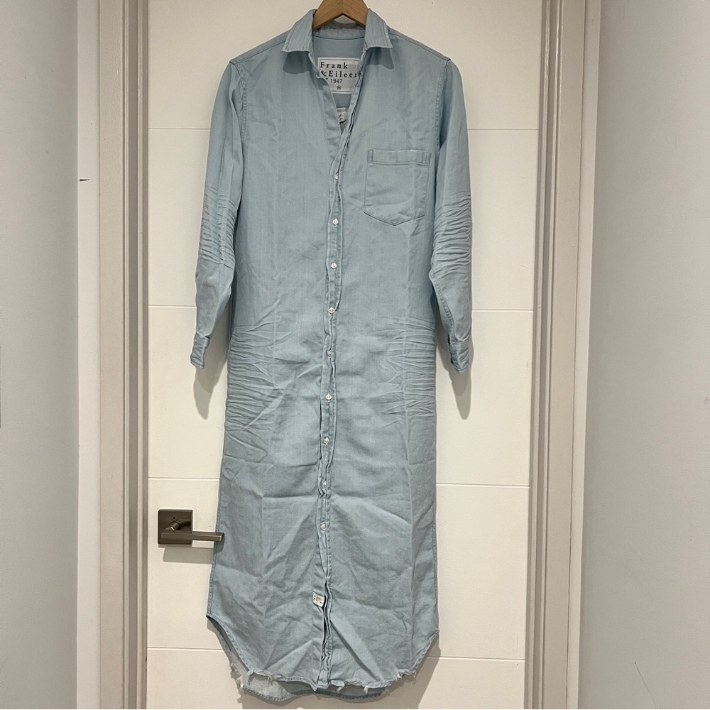 $398 New Frank & Eileen Famous Denim “Rory” Button Up Shirt Dress Sz XS